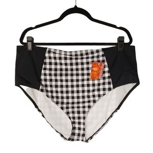 JOE BOXER Gingham Plaid Black White Print High Waist Bikini Bottoms 2X (Jr) NWT